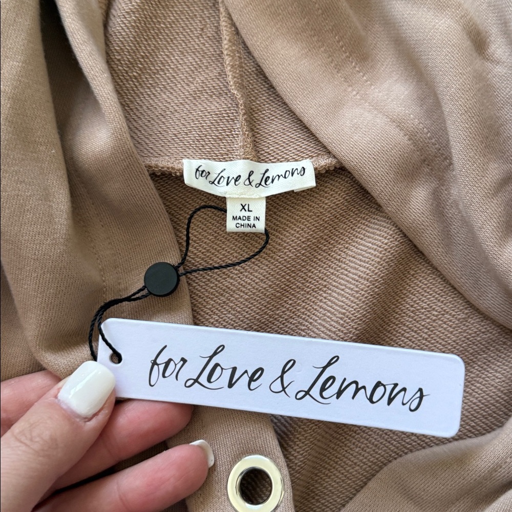 NEW- For Love and Lemons Ellie Cropped Tan Hoodie Sweatshirt - Picture 8 of 11